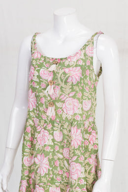 Green Hand Block Printed Cotton Dress 10061609