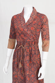 Brown Handcrafted Dabu Printed Cotton Dress 10061657