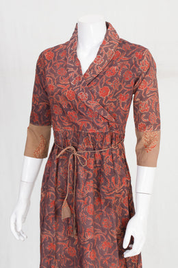 Brown Handcrafted Dabu Printed Cotton Dress 10061657