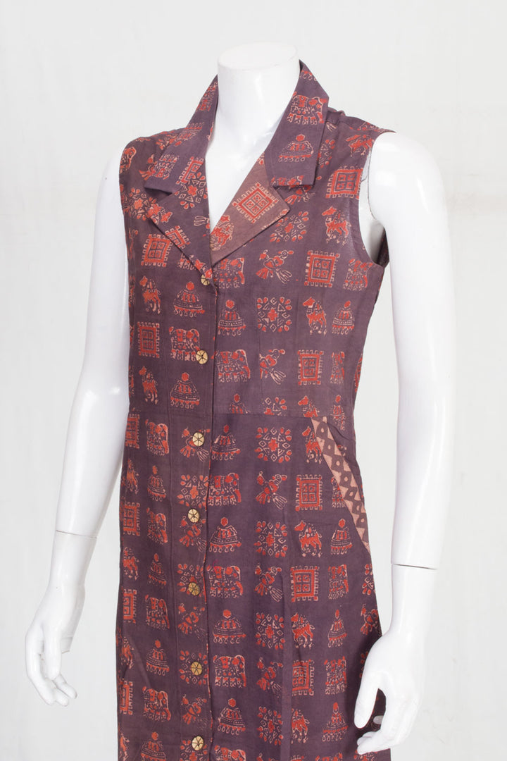 Brown Handcrafted Dabu Printed Cotton Kurta 10061658