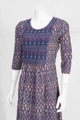 Blue Hand Embroidered Cotton Panel Kurta 10061666