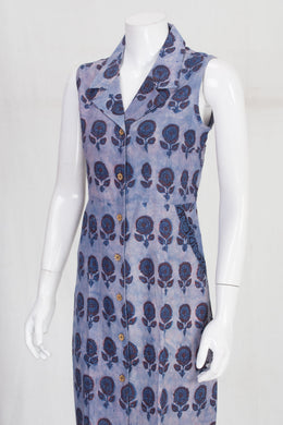 Blue Handcrafted Ajrakh Printed Sleeveless Cotton Kurta 10061685