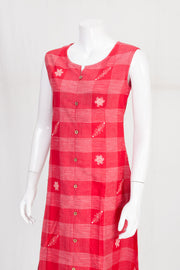 Red Hand Embroidered Cotton Dress 10061690