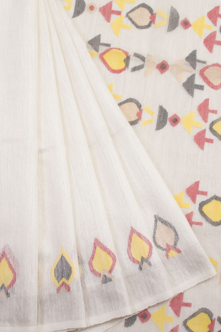 White Handloom Jamdani Linen Saree 10061863