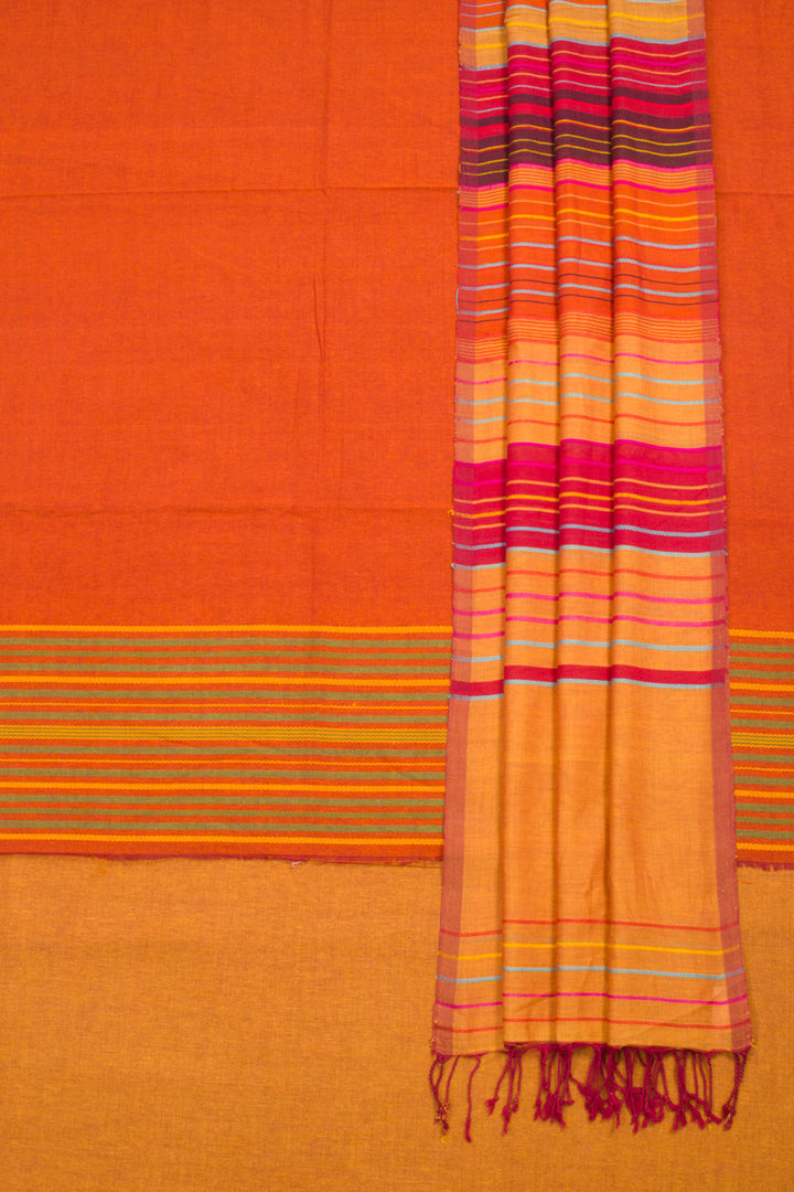 Orange Handwoven Cotton 3-Piece Salwar Suit Material 10061879