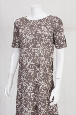 Grey Handcrafted Batik Printed Cotton A line Dress 10062161