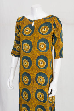 Mustard Yellow Ajrakh Printed A line Model Silk Kurta 10062167