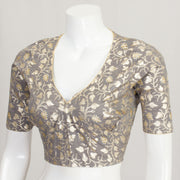 Grey Aari Embroidered Banarasi Silk Cotton Blouse 10062279