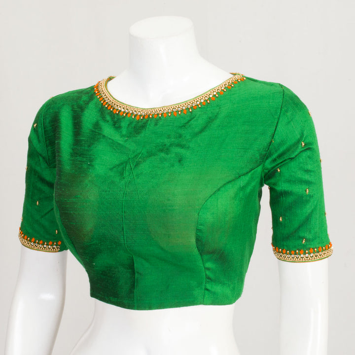 Green Aari Embroidered Raw Silk Blouse 10062281