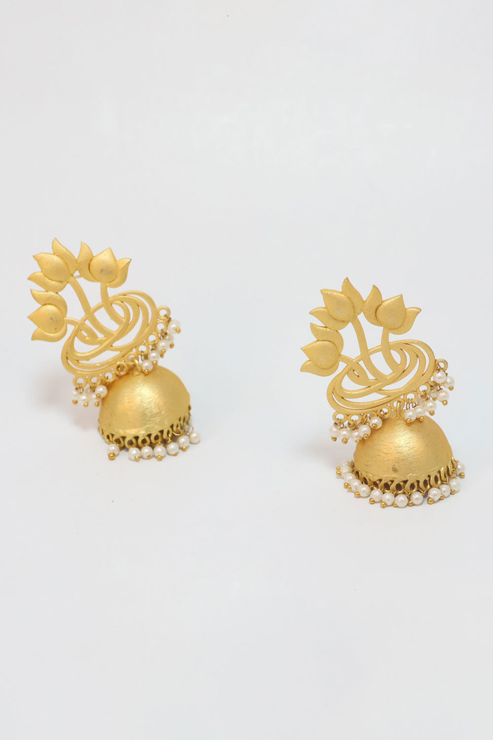 Handcrafted Gold Tone Lotus Brass Earrings 10061354