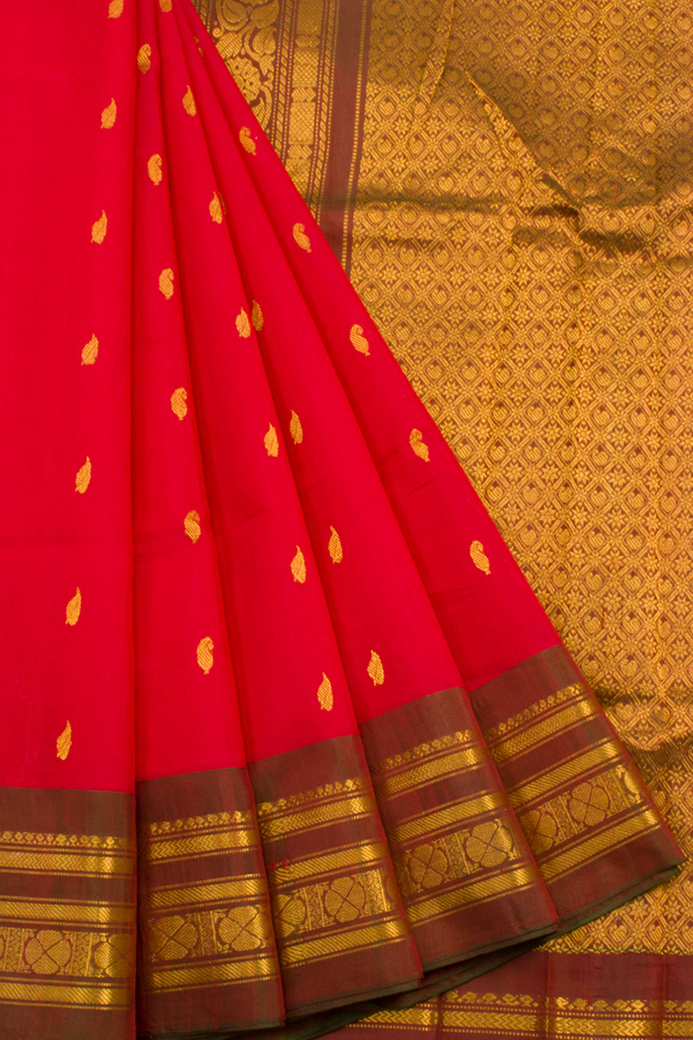 Red Handloom Gadwal Silk Cotton Saree 10060532