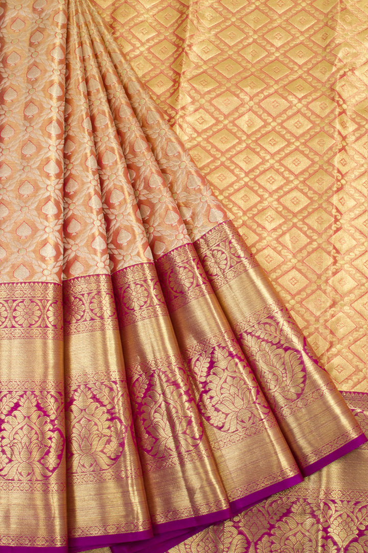 Handloom Pure Silk Tissue Zari Dharmavaram Saree With Floral Design