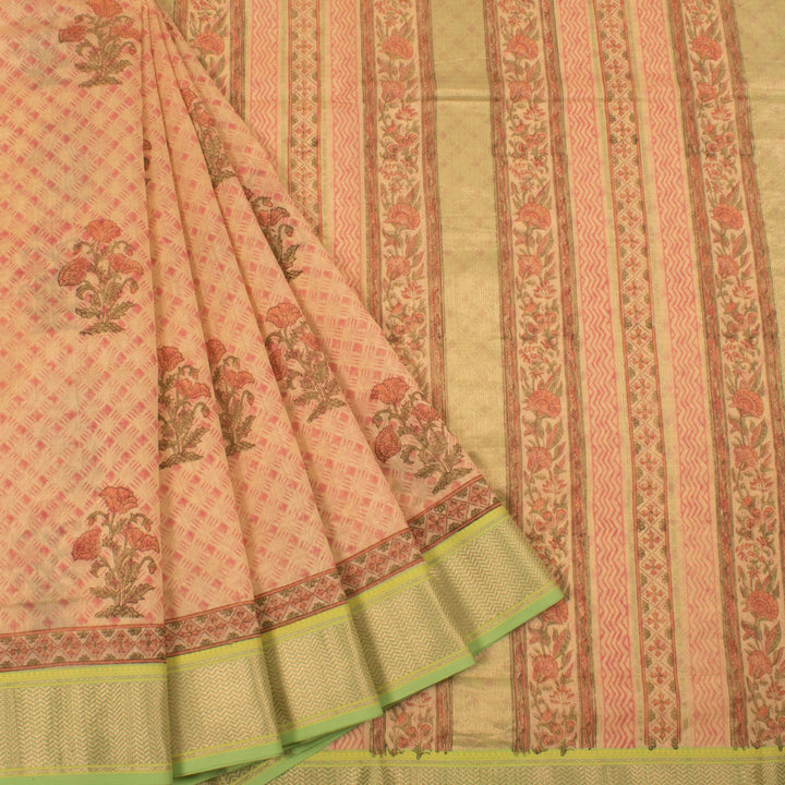 Hand Block Printed Maheshwari Silk Cotton Saree 10054154