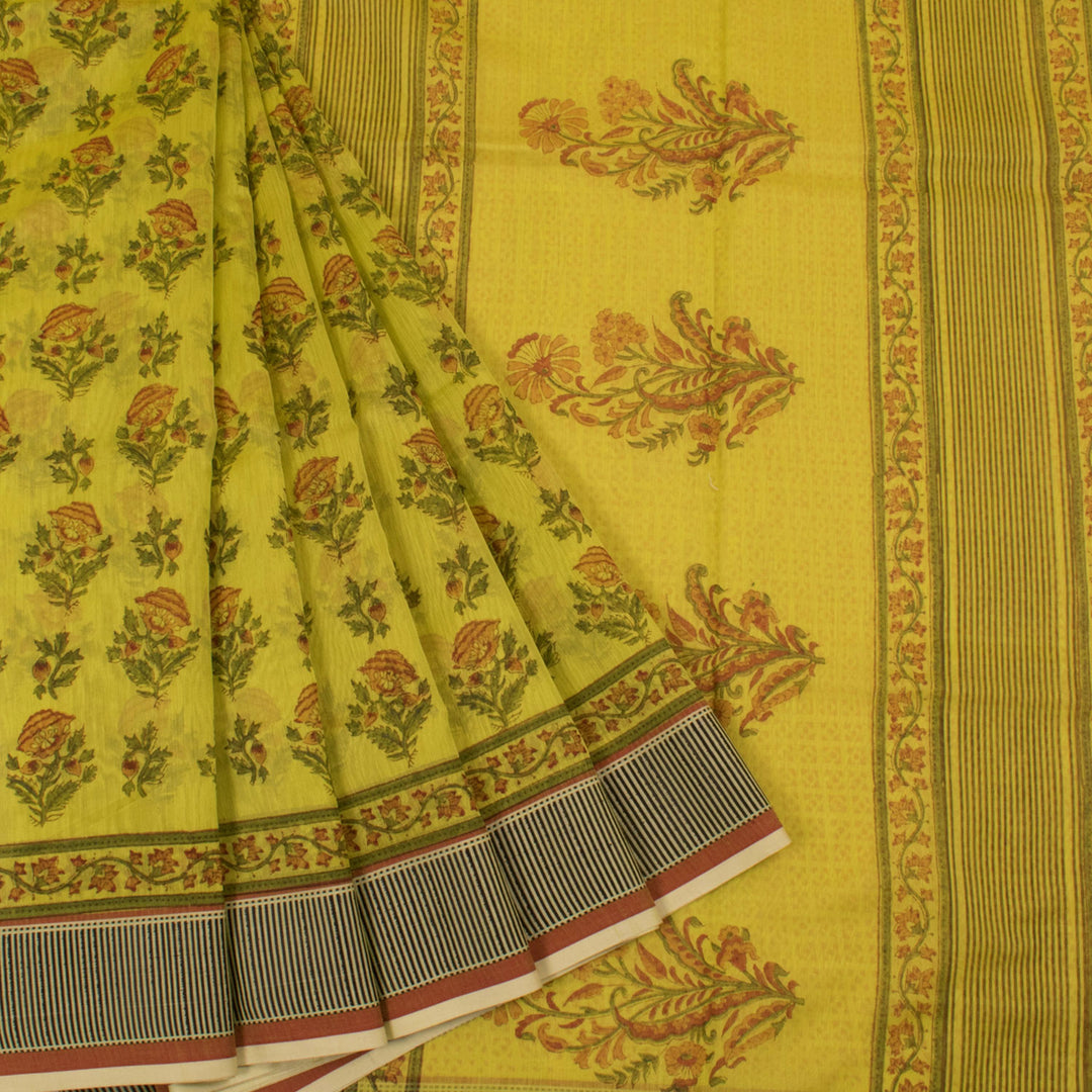 Hand Block Printed Maheshwari Silk Cotton Saree 10054155