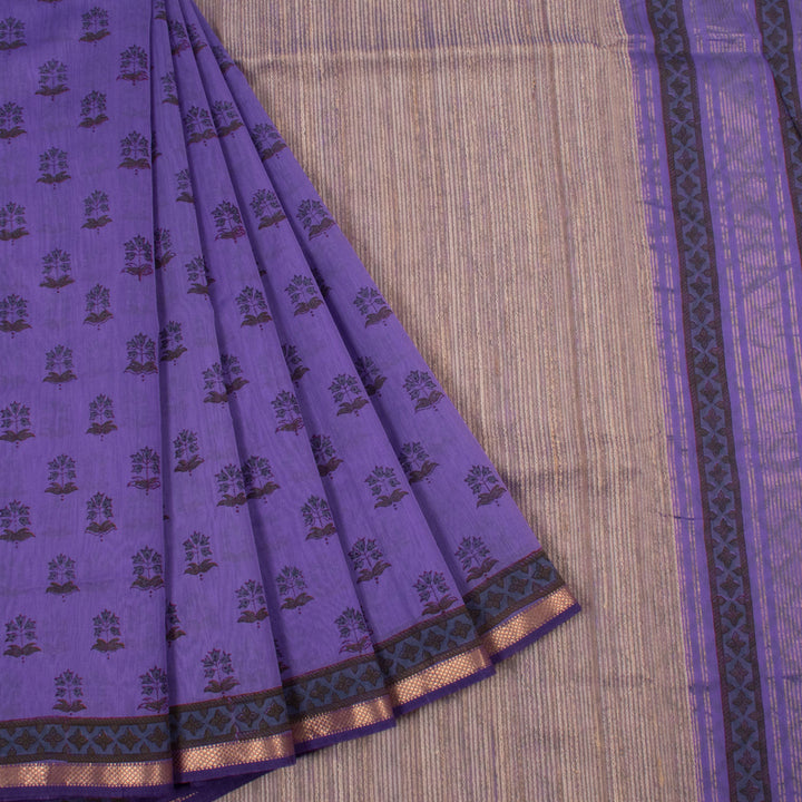 Hand Block Printed Maheshwari Silk Cotton Saree 10054157