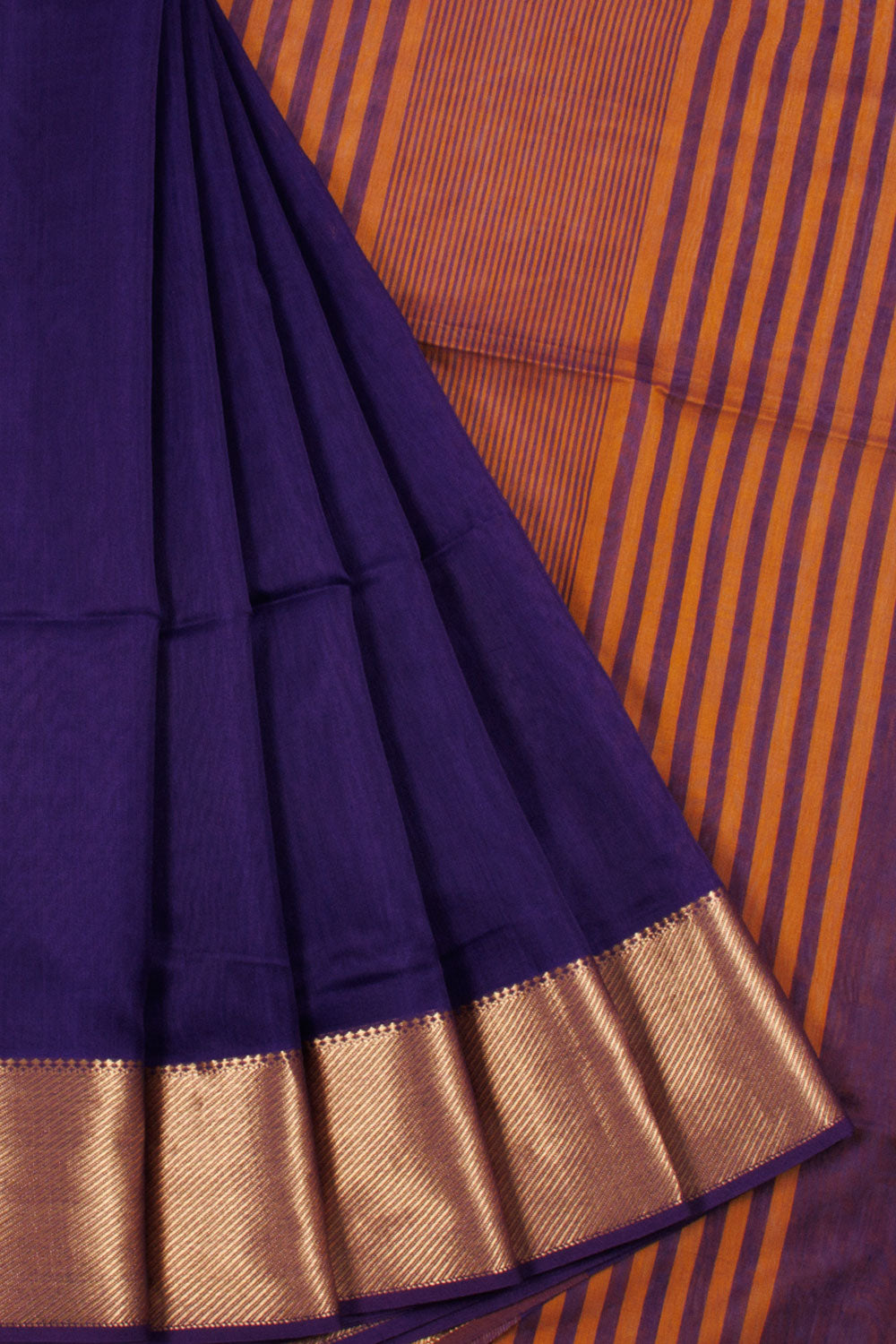 Purple Maheshwari Silk Cotton Saree with Danda Border and Zari Stripes Pallu