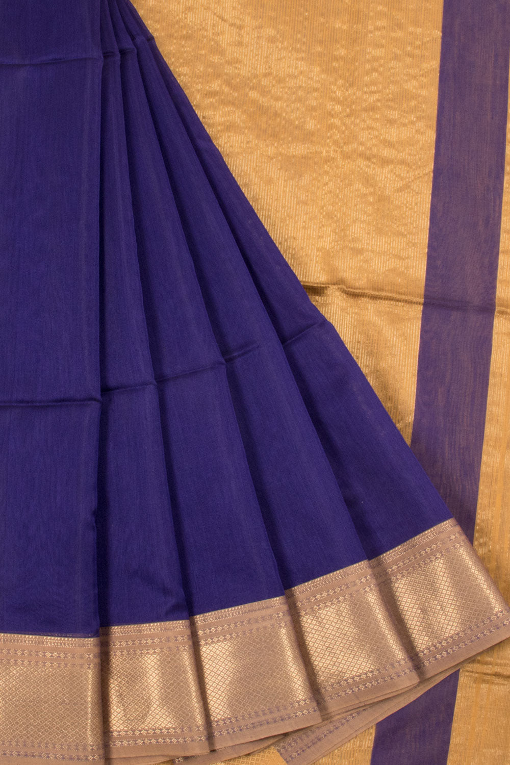 Purple Maheshwari Silk Cotton Saree with Hansa Border and Heera Stripes Pallu