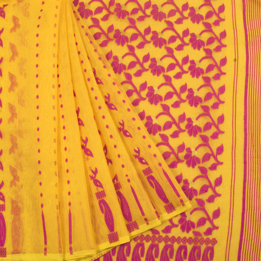 Handloom Dhakai Cotton Saree with Floral Zari Motifs