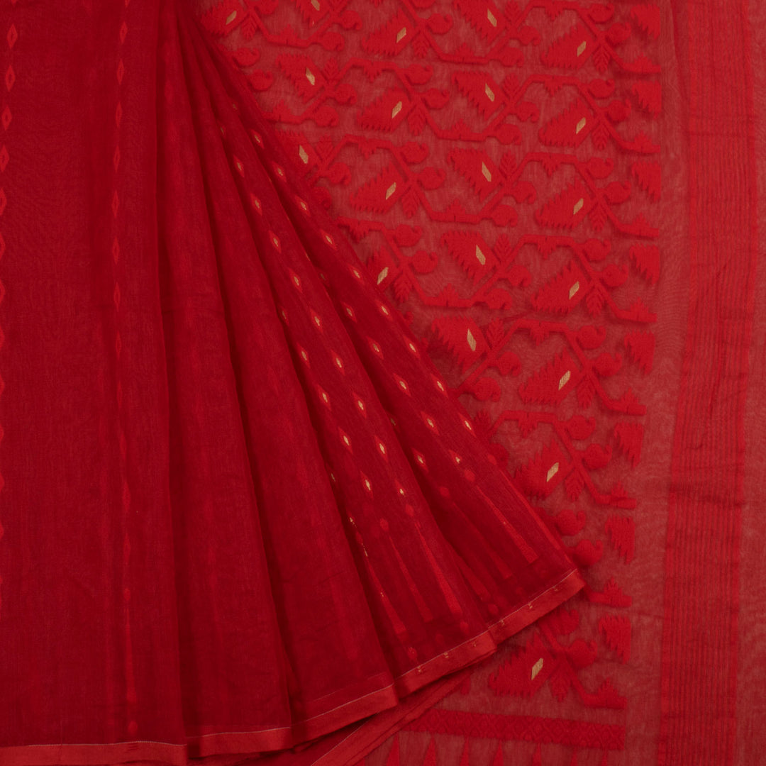 Handloom Dhakai Style Cotton Saree with Diamond Zari Motifs 