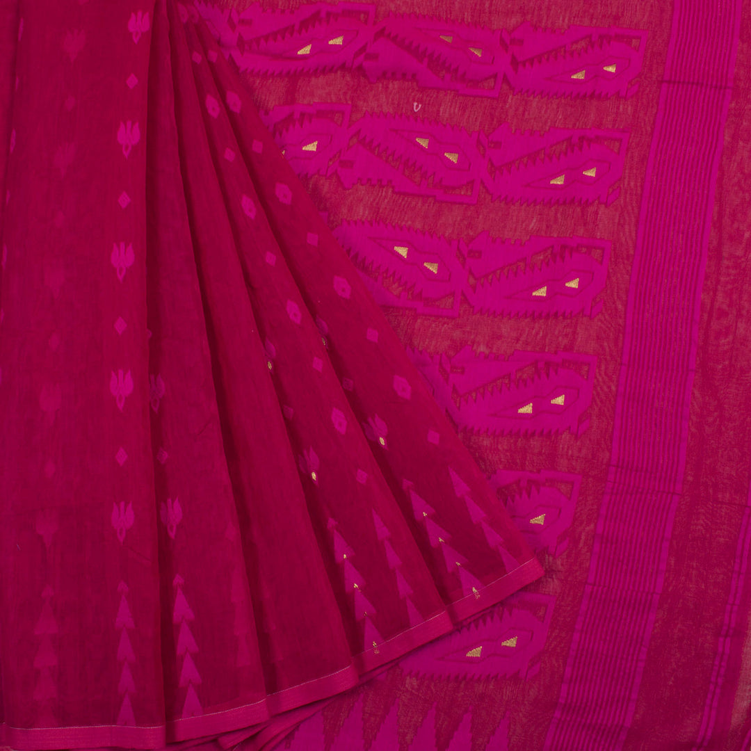 Handloom Dhakai Style Cotton Saree with Floral Zari Motifs 