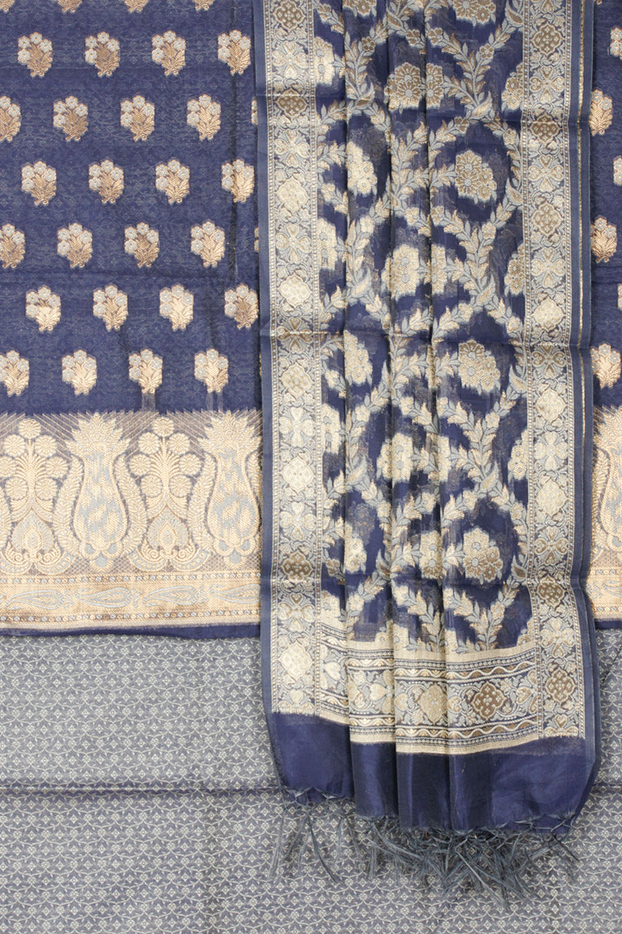 Glaucous Blue Banarasi Silk Cotton Salwar Suit Material