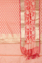 Peach Banarasi Katrua Silk Cotton 3-Piece Salwar Suit Material With Floral Motifs and Paisley Design
