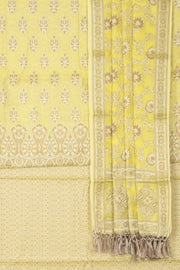 Banarasi Katrua Cotton 3-Piece Salwar Suit Material with Floral Motifs and tassels in Dupatta