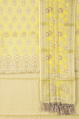 Banarasi Katrua Cotton 3-Piece Salwar Suit Material with Floral Motifs and tassels in Dupatta