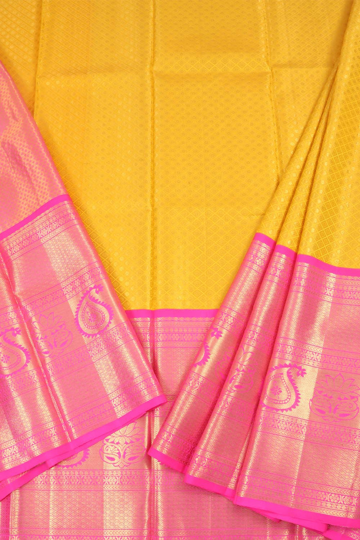 Universal Size Korvai Kanjivaram Pattu Pavadai Material with Zari Floral Motifs and Lotus Border
