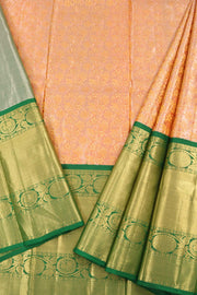 Universal Size Korvai Kanjivaram Tissue Pattu Pavadai Material with Floral Design and Zari Peacock Border