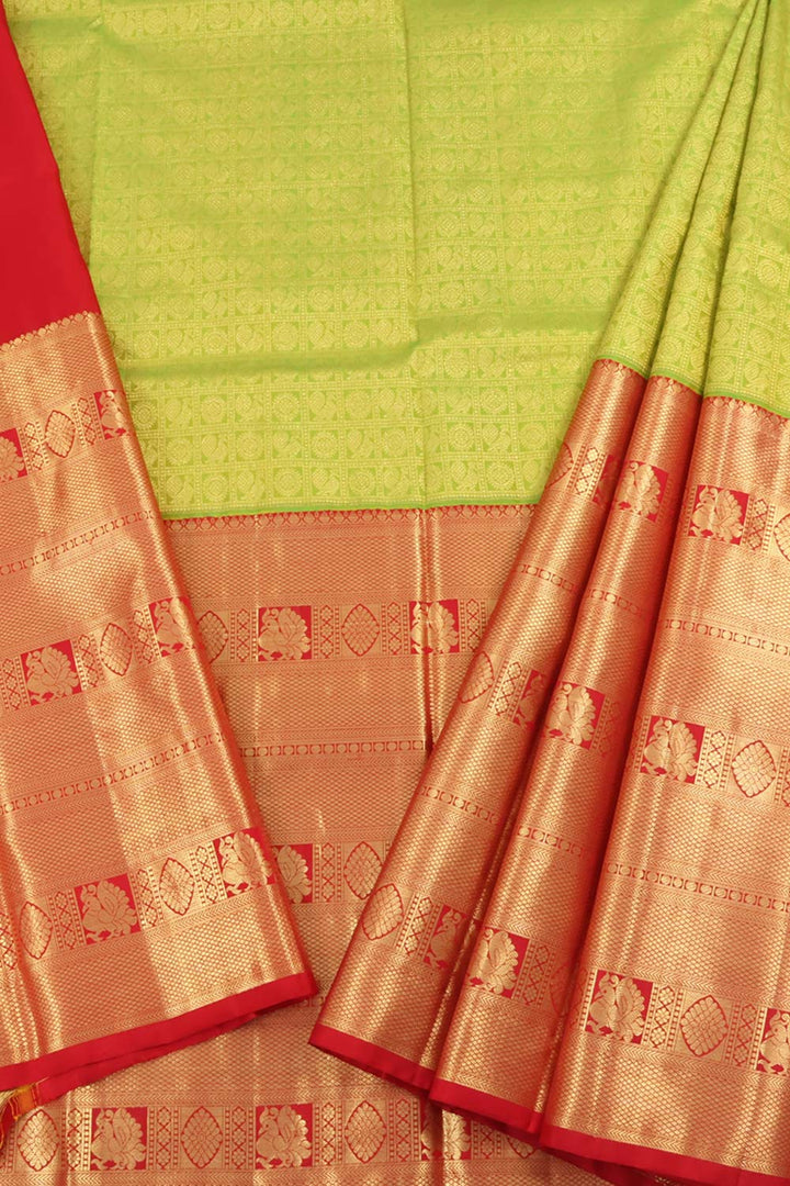 Universal Size Kanjivaram Pattu Pavadai Material with Zari Mayil Chakaram Motifs Design and Peacock Border