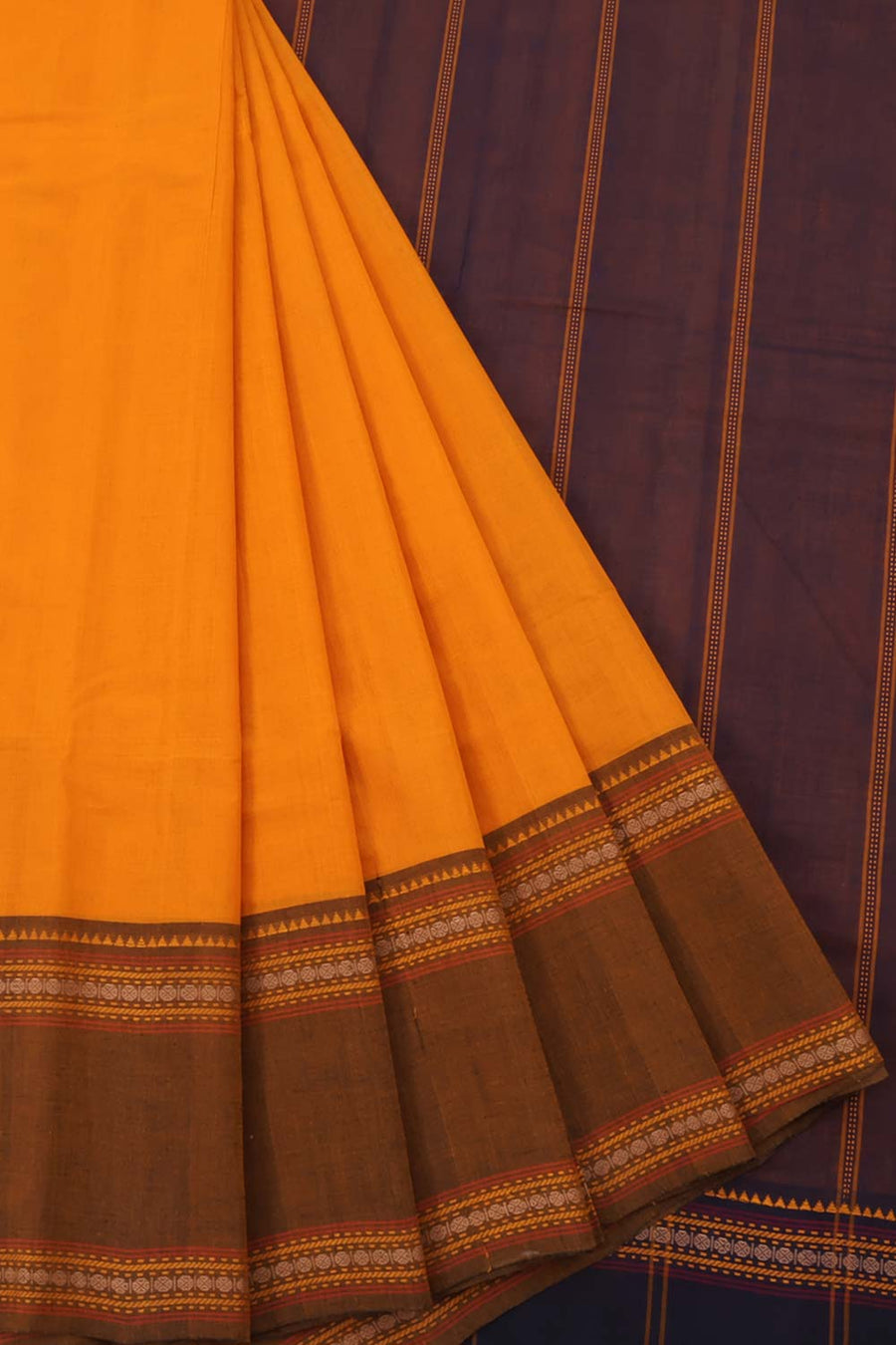 Handwoven Kanchi Cotton Saree with Stripes Design and Contrast Pallu