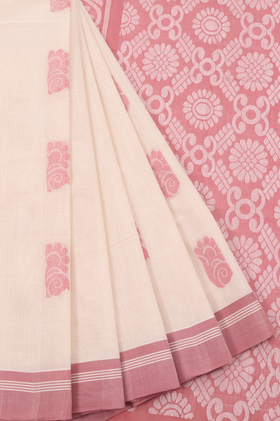 Handwoven Kanchi Cotton Saree with Floral Motifs Design and Contrast Pallu