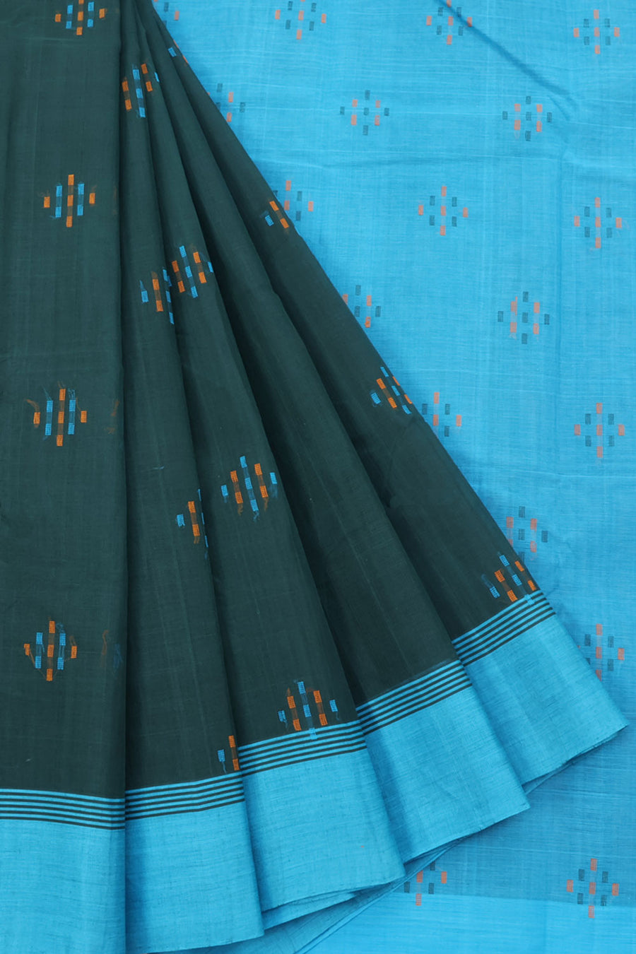 Handwoven Kanchi Cotton Saree with Geometric Design and Floral Motifs Pallu