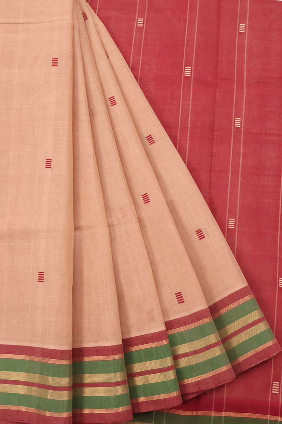 Handwoven Kanchi Cotton Saree with Geometric Motif Design and Zari Stripes Border