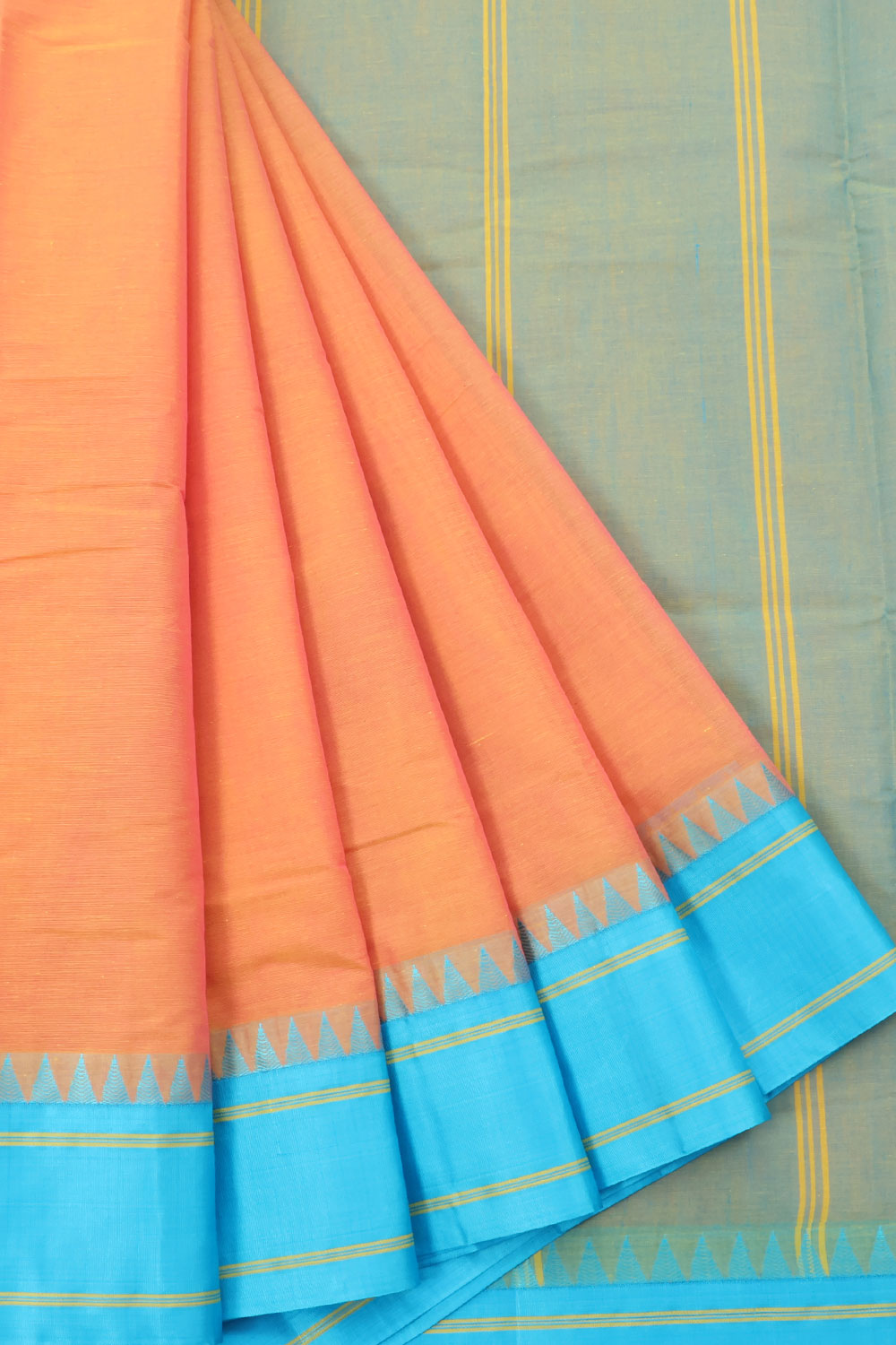 Sunset Orange Handwoven Gadwal Kuttu Cotton Saree
