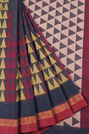 Navy Blue Handwoven Kovai Cotton Saree 10059927