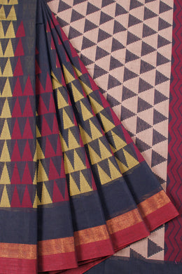 Navy Blue Handwoven Kovai Cotton Saree 10059927