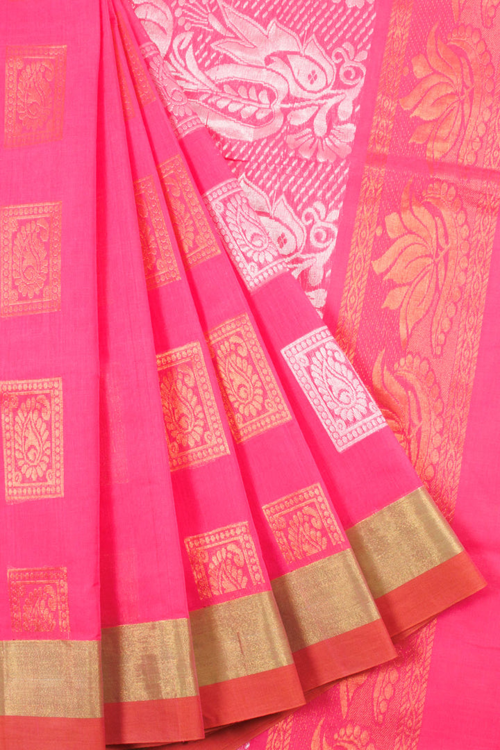 Hot Pink Handwoven Kovai Cotton Saree 10059940
