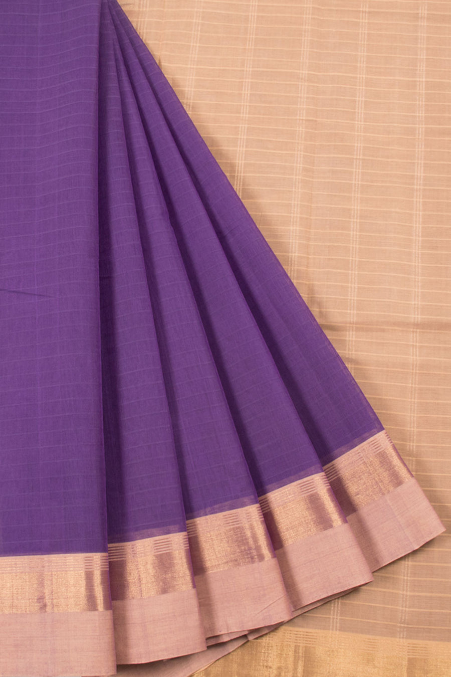 Violet Handwoven Negamum Cotton Saree with Stripes Design, Zari Border and Contrast Blouse and Pallu