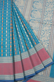 Bondi Blue Handwoven Kanchi Cotton Saree 10059973