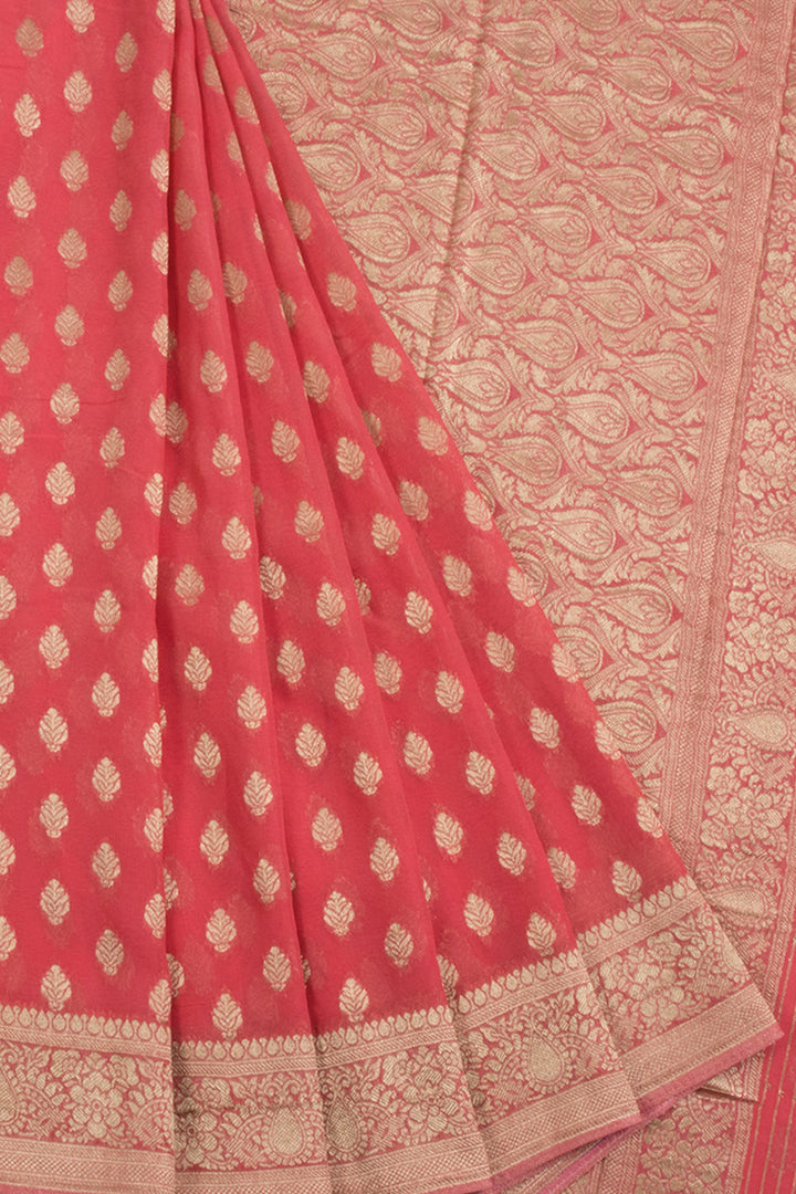 Peach Pink Handloom Banarasi  Katrua Georgette Saree with Floral Motifs