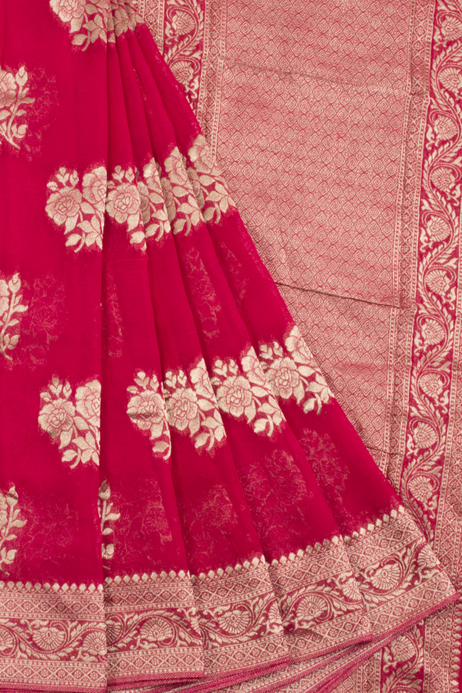 Handloom Banarasi katrua chiffon Saree with Floral Motifs and Pallu