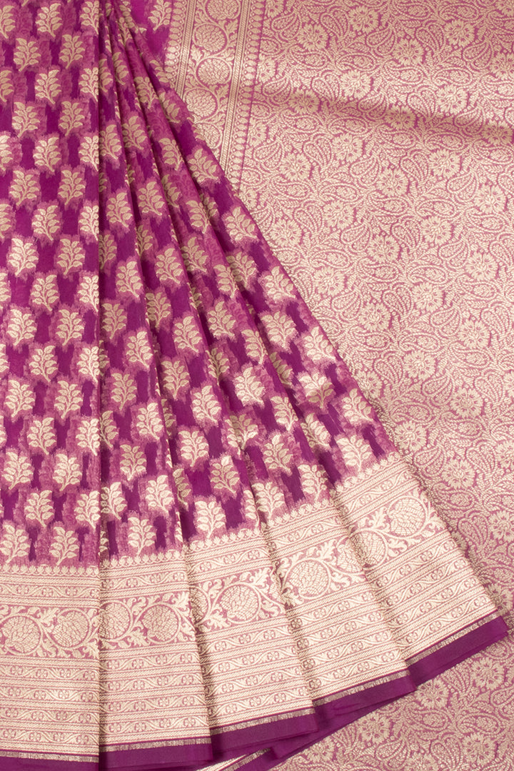 Handloom Banarasi Katrua Kora Silk Saree with Allover Floral Design 