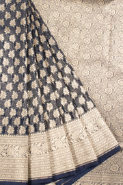 Handloom Banarasi Katrua Kora Silk Saree with Allover Floral Design