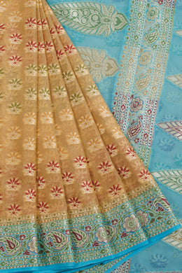 Handloom Banarasi Katrua Chiffon Saree with Floral Motifs and Pallu