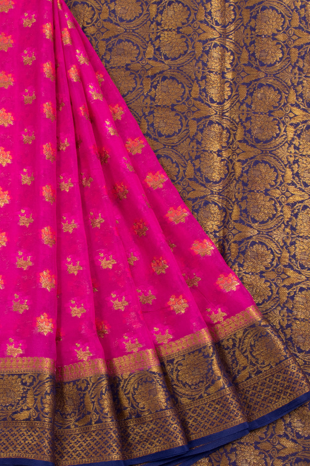 Handloom Banarasi Katrura Chiffon Saree with Floral Motifs and Pallu 