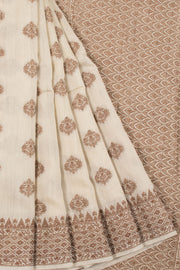 Handloom Banarasi Katrua Muga Silk Saree with Floral Motifs, Floral Border and Pallu