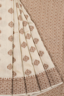 Handloom Banarasi Katrua Muga Silk Saree with Floral Motifs, Floral Border and Pallu