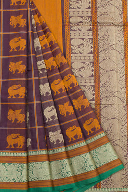 Brown Handloom Kanchi Silk Cotton Saree 10061316